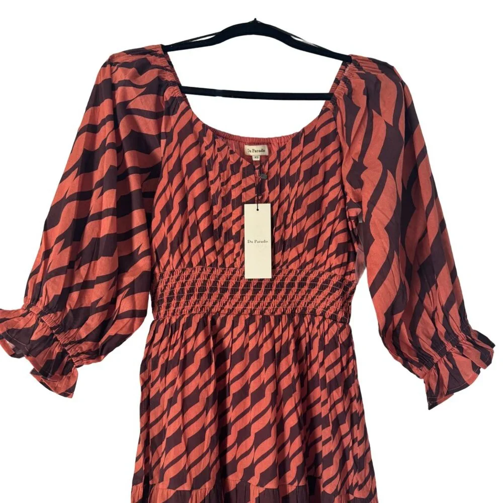 NWT Anthropologie Du Paradis Print Maxi Dress 3/4 Sleeves Smocked Waist, Size XS - Picture 3 of 7